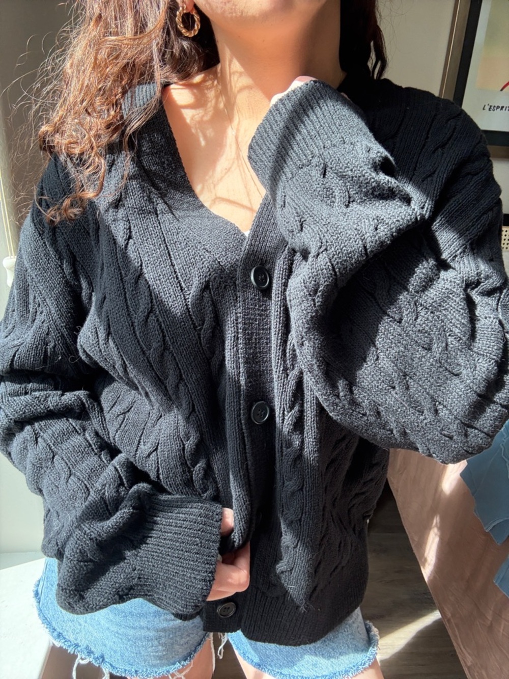 H&M Relaxed Fit Cable Knit Cardigan | Oversized Boyfriend Style | Size L